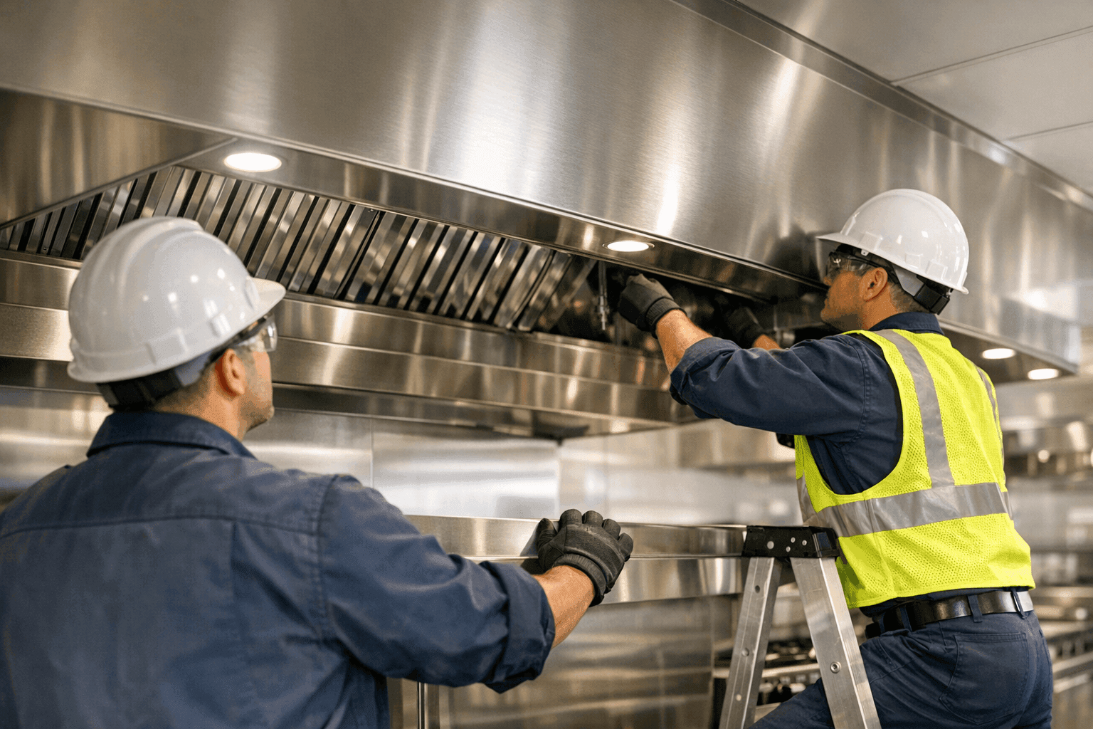 Commercial kitchen with clean hood and exhaust system