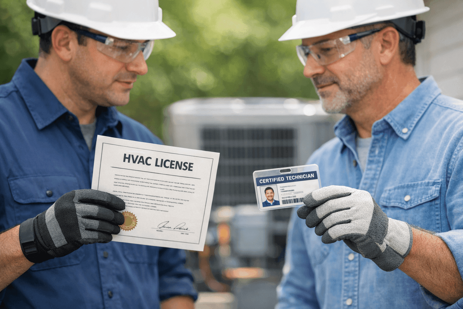 Homeowner interviewing HVAC contractor with credentials