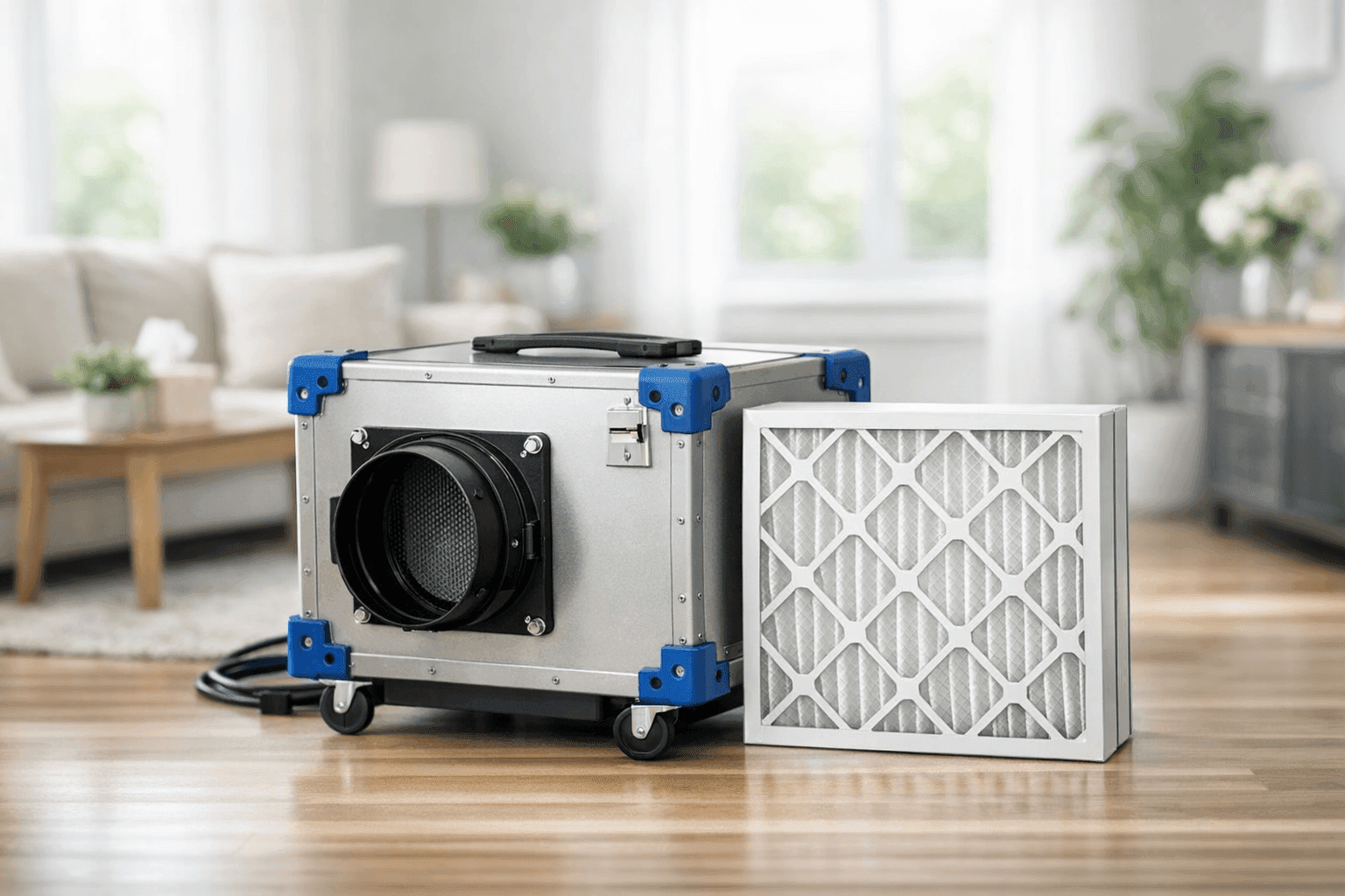 Air scrubber and filter in modern home for allergies