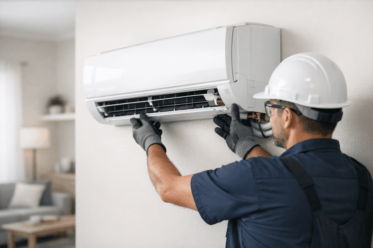 Wall-mounted mini-split unit installed in modern home