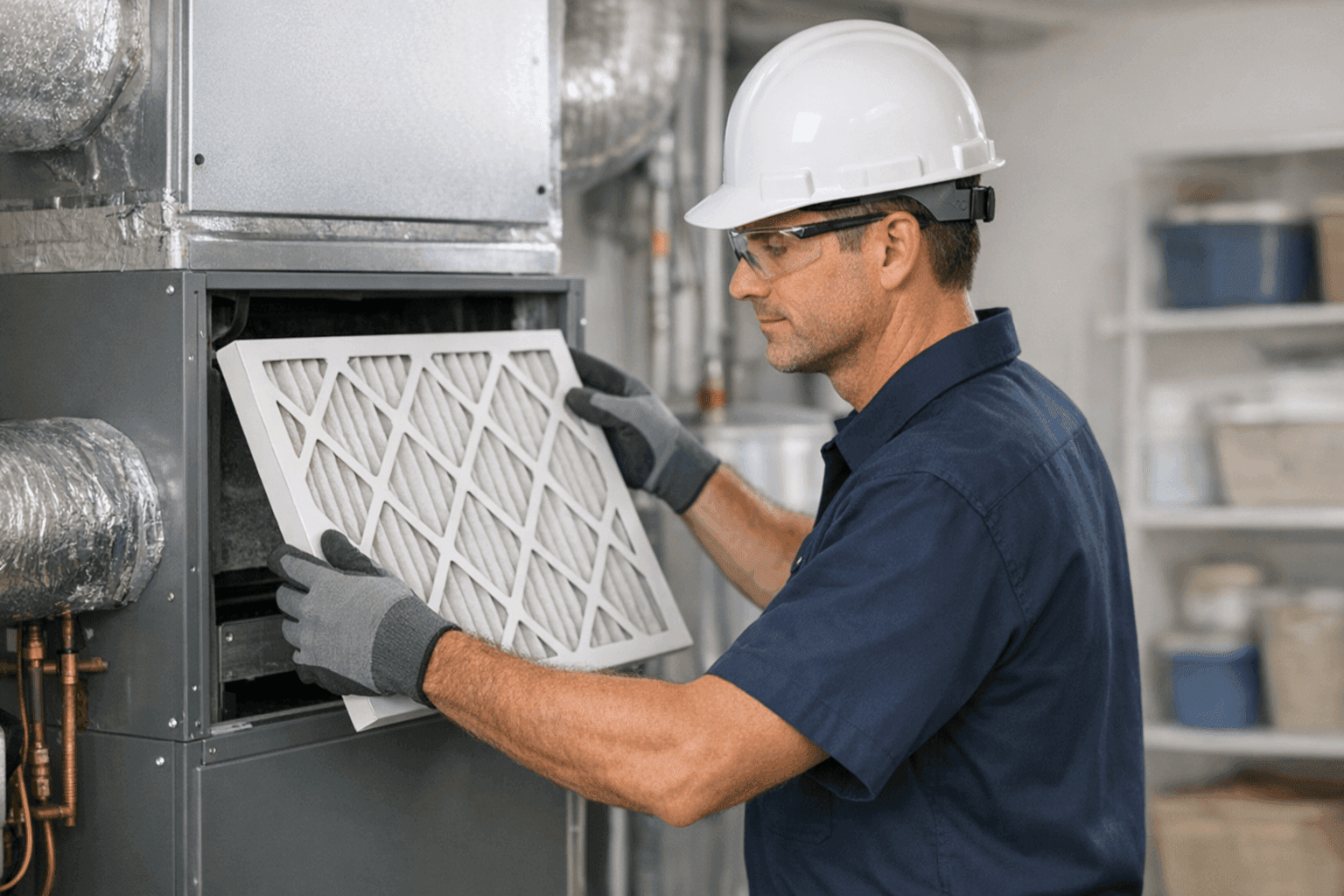 Technician performing maintenance on HVAC system